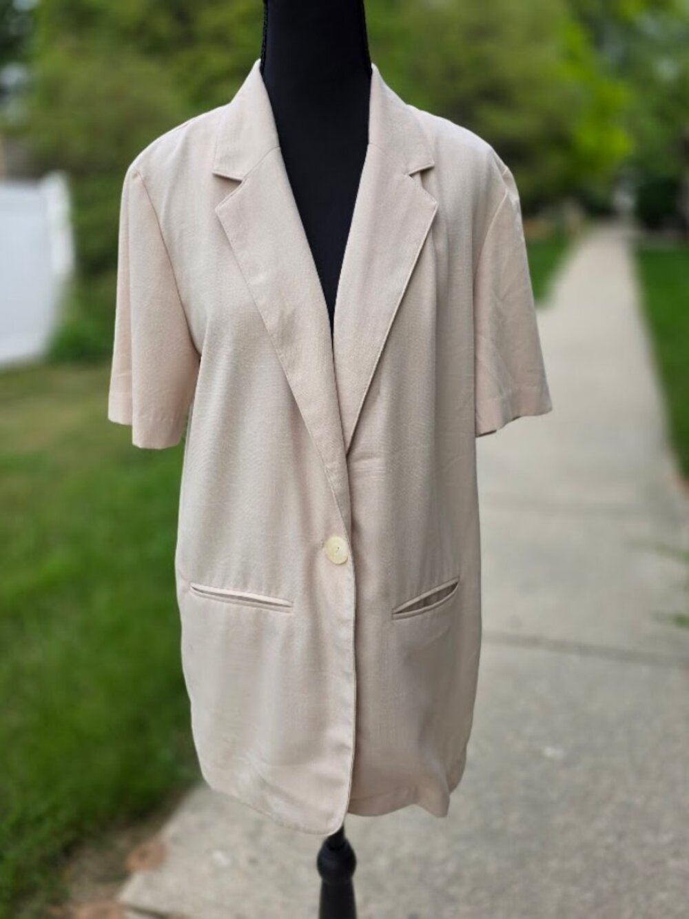 Sag Harbor Beige Linen Look Short Sleeve Blazer Size 8